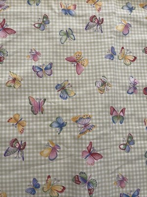 Fabric By Waverly 54x118  Butterflies On Green Gingham Pattern