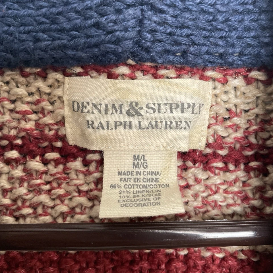 Ralph Lauren Denim Cardigan Women M/L Sweater Southwestern USA Flag Fringe - Image 2 of 4