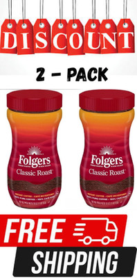 2 PACK - Folgers Classic Roast Instant Coffee Crystals 16 Oz (Total 32 Oz) FRESH