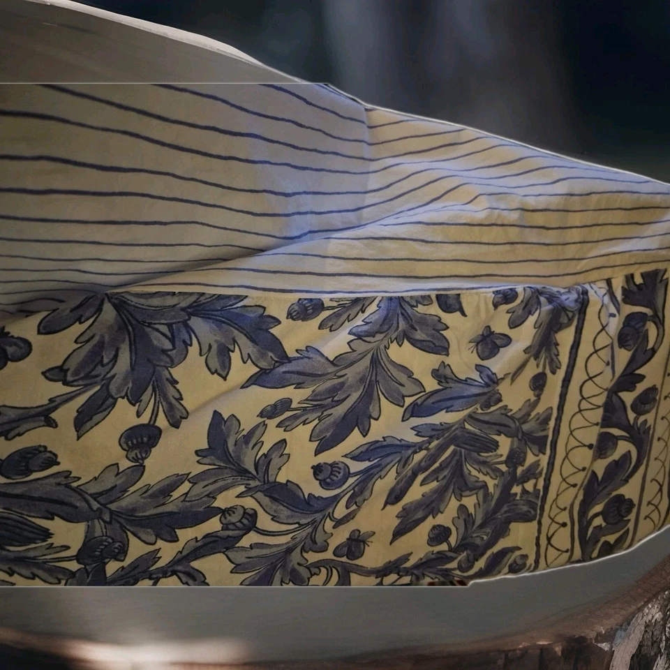 2- KING Pillowcases Jacobean Birds Butterflys & Stripe Floral Blue & White  - Image 2 of 4