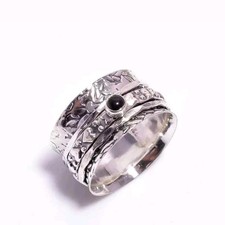 Black Onyx Ring Meditation Spinner: Grounding Stone Jewelry, Sterling Silver