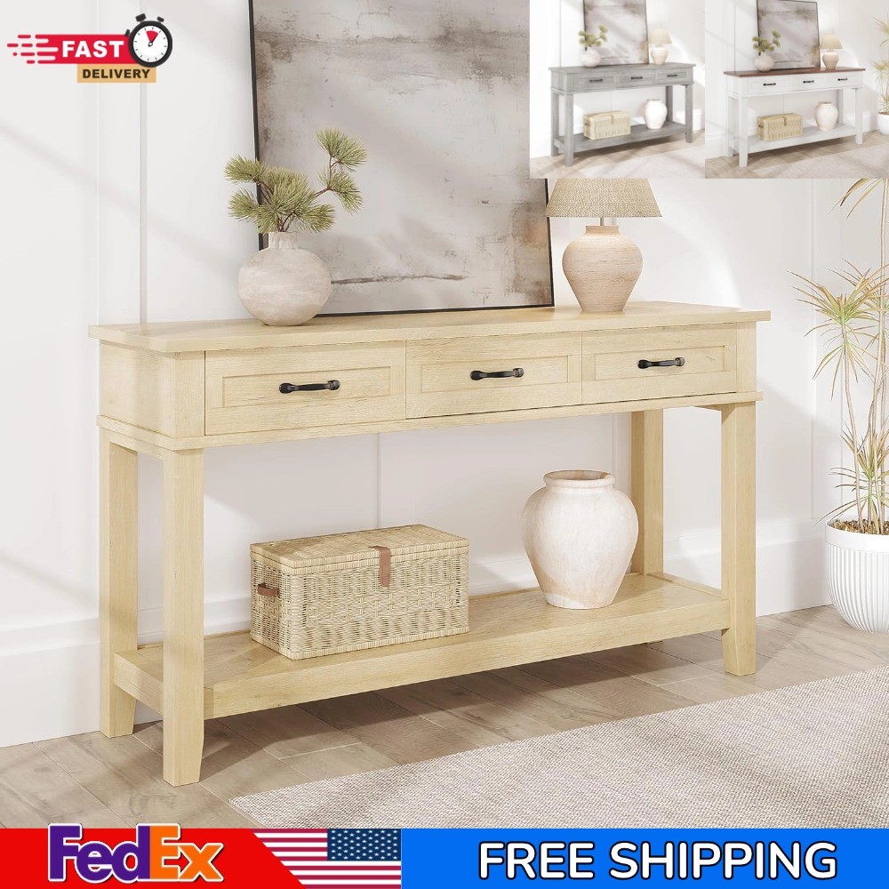 54''Console Table Entryway Sofa Table Storage Shelves 3 Tier 3 Drawers Farmhouse