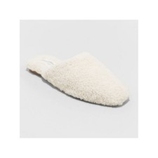 Universal Thread Margot Sherpa Mules Cream Fuzzy Slip On Flat Sandals Womens 6