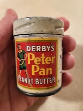 VTG. DERBY'S PETER PAN PEANUT BUTTER 2 OZ. FREE SAMPLE SIZE CAN W/ORG. LID