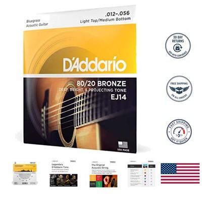 D'Addario EJ14 80/20 Bronze Strings, 12-56, Light/Medium for Bright Tone