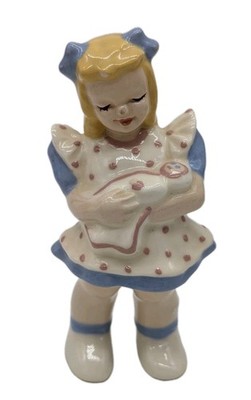 Vintage Florence Ceramics Blonde Girl Child With Baby Doll Figurine Paint Chips
