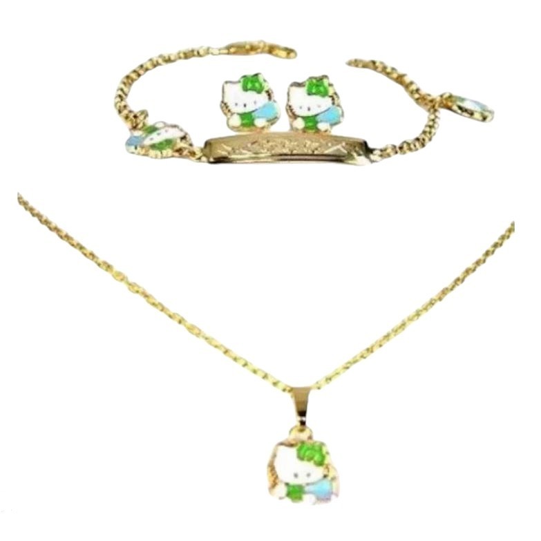 Bijoux enfant Hello Kitty : parure 3 pièces ton or pour les fêtes de famille