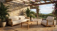 Gartenlounge Set 3-Sitzer Sofa Sessel Beige Kissen Modern Couchtisch