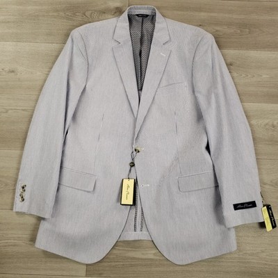 Alan Flusser Blazer Men's 44L Cotton Blue White Striped Two Button Dual Vent NEW
