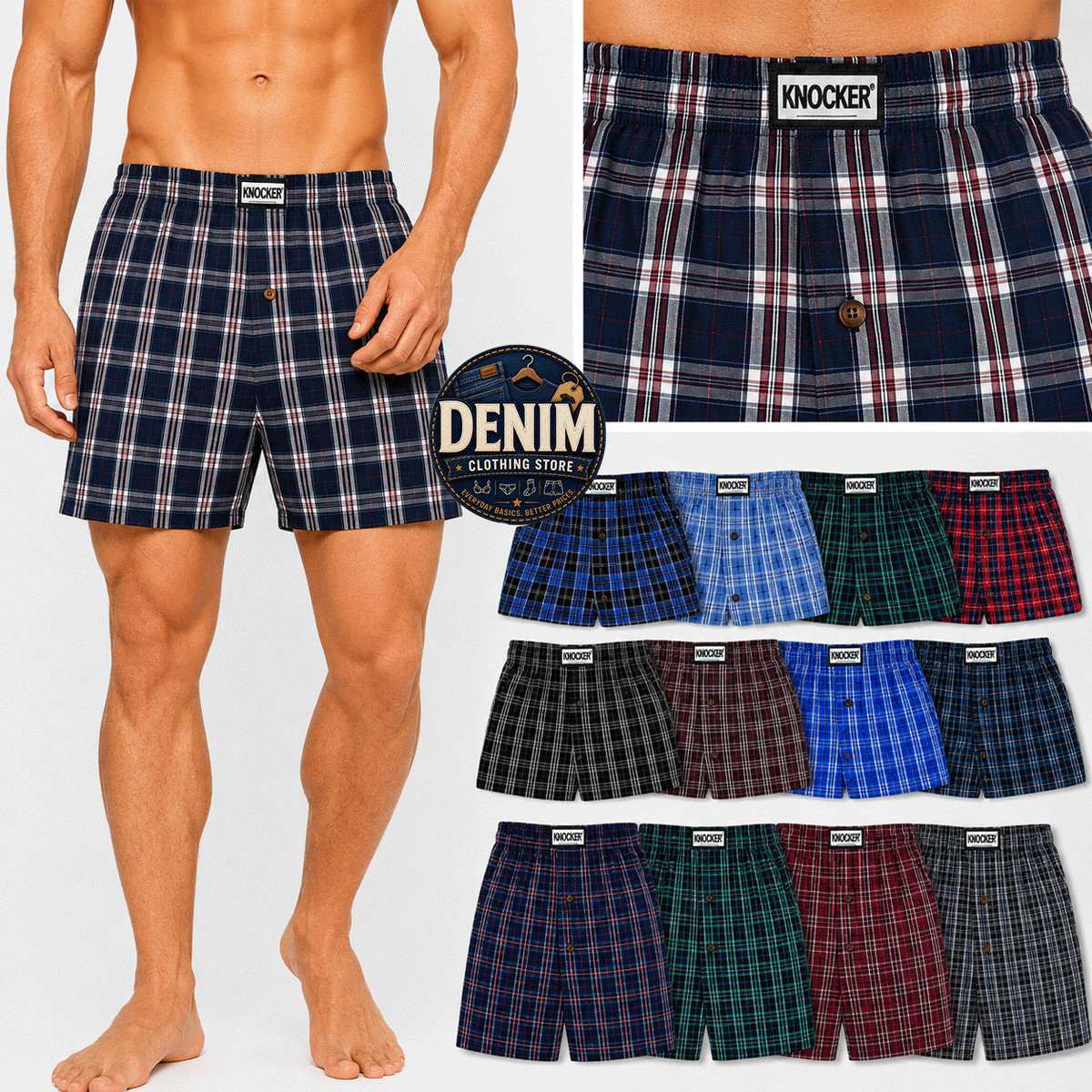 3 6 12 Pack Men's Premium Boxer Trunks Plaid Shorts Underwear Poly Cotton Blend