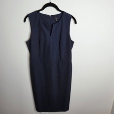 Ann Taylor Sheath Dress Women 6P Navy Blue Sleeveless V-Neck Professional