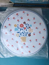 Set of 4 Vintage Decorative Floral Electric Stove Top Burner Covers Flower NOS