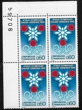 1967 bloc de 4 timbres coin numéroté jeux olympiques   N° 1520 Neuf **