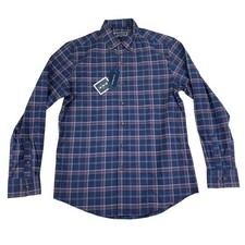 Club Room Mens Regular Fit Brushed Plaid Long Sleeve Button Down Shirt Navy S