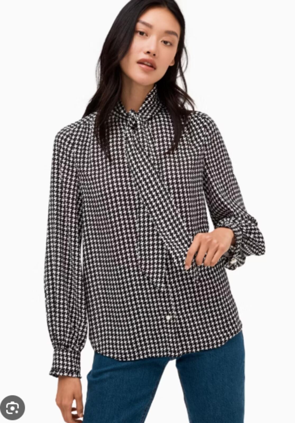 NWOT Kate Spade Houndstooth Tie top/blouse lightweight button up size Medium