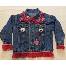Sesame Street Kids Denim Jacket Upcycled Lace Hearts Flowers Toddler 2T  3T