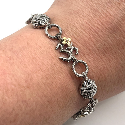 Barbara Bixby Charm Bracelet Storyteller Sz 7 Maltese Cross OM Key Toggle SS 925