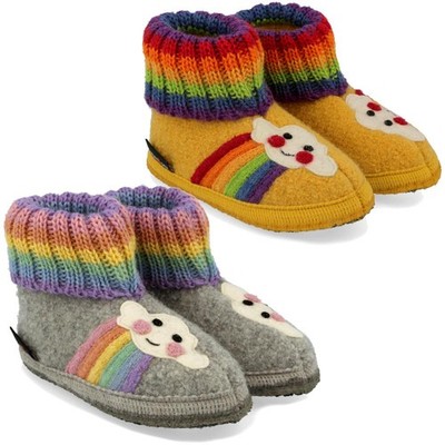 Haflinger Kinder Hüttenschuh Hausschuh Unisex 633283 Walkstoff Regenbogen