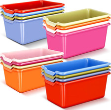 Dandat 16 Pcs Plastic Book Bins for Classroom Library Cubby Bins Scoop Front Sta