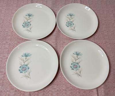 Set Of 4 Vintage Taylor Smith -Ever Yours-Blue Boutonniere Bread Plates 6.75 
