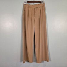 Mimosa Tan Khaki Wide Leg Pleated Trousers High Waist Dress Pants MB5042 Small