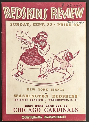 1940 Washington Redskins vs New York Giants Football Program-Sammy Baugh