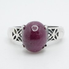 Sterling Silver Cabochon Ruby Gemstone Ring Size 7