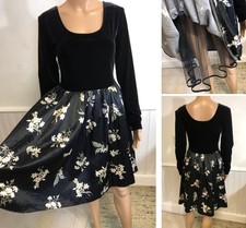 Vintage 80s Panache Black Velvet & Satin Tulle Dress Sz 6 USA Party Formal