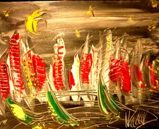 M.Kazav CITYSCAPE MODERN PAINTING   CANVAS ORIGINAL OIL e78TT78