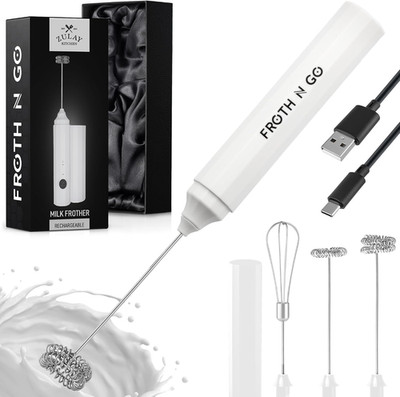Zulay Froth N Go Milk Frother   Rechargeable 3-In-1 Handheld Frother Wand