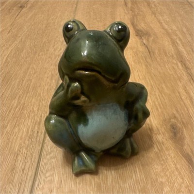 Ceramic Frog Figurine Green Decorative Collectible