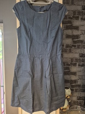 OPUS Damenkleid Gr. 34 Grau Gepunktet 100% Baumwolle Kurzarm Reißverschluss