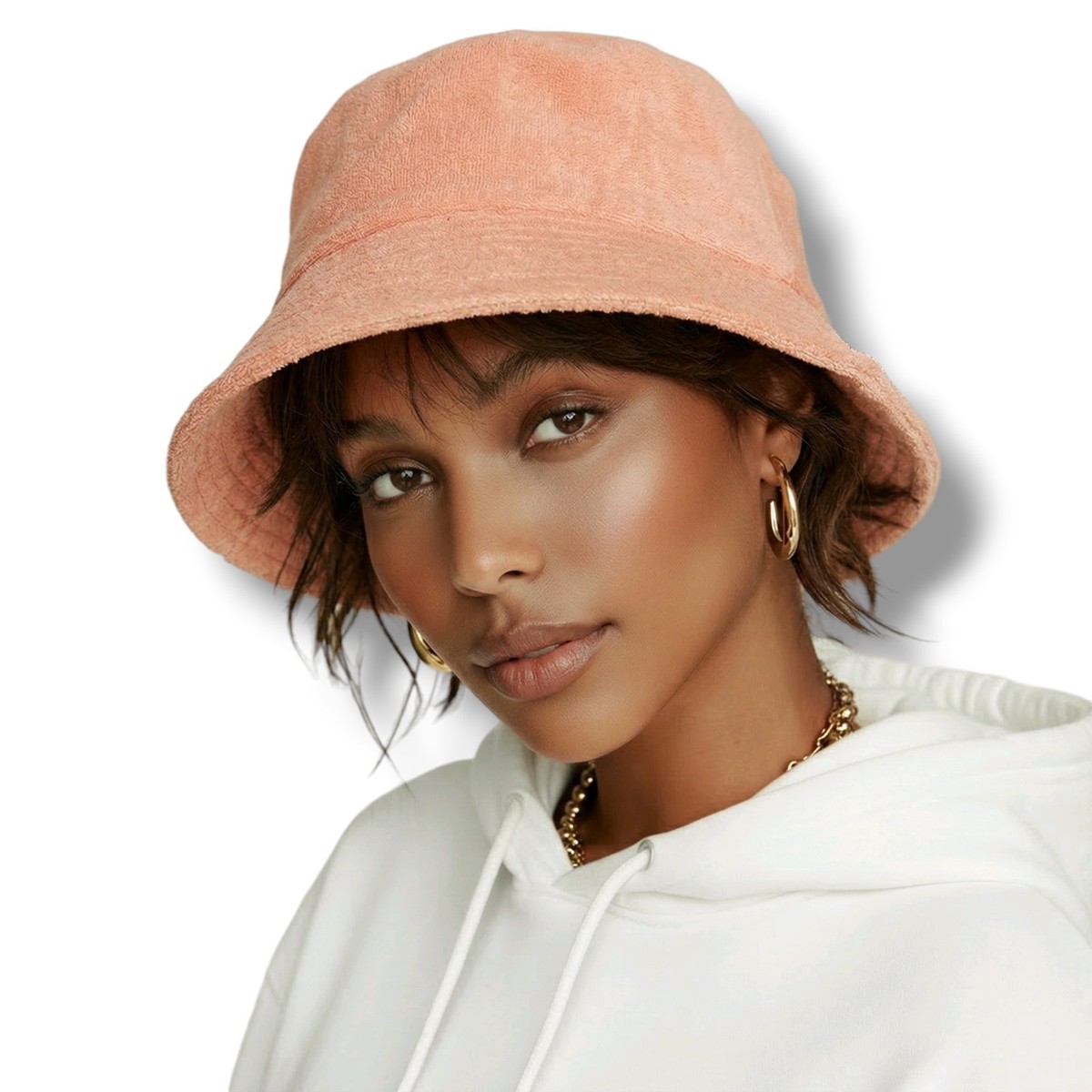 Lack Of Color Wave Terry Bucket Hat With Pocket In Peach. NWT! Sz M/L (58cm) NWT LACK OF COLOR Wave cotton terry bucket hat Sz M/L- 100  main image 4