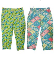 VTG Lilly Pulitzer Lot of 2 Capri Pants Stingray Toucan Print Sz 12 Blue Green