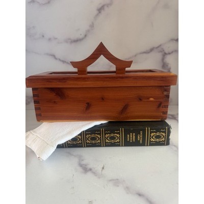 Vintage  Handcrafted Cedar Music Box Vintage Wooden Keepsake BoxPagoda