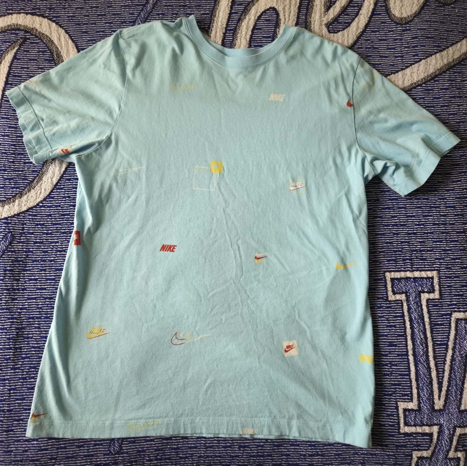 Nike The Nike Tee Men's L Blue Graphic Logo Print Crew Neck Short Sleeve Cotton
