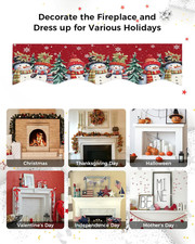 Christmas Mantle Scarf 70 x 17 Inch, Red Snowman Christmas Trees Fireplace Ma...