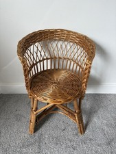 Vintage Childrens Wicker Rattan Bamboo Tub Armchair Boho Retro Nursery Chair