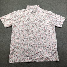 Rhoback Polo Shirt Mens Large White Beach Print Stretch Golf Performance Knit