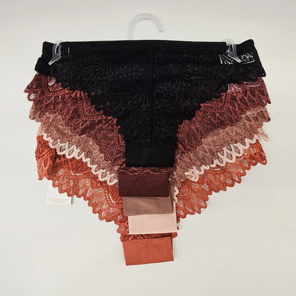 ADRIENNE VITTADINI 5 Pk Mujer S L XL Espalda Encaje Bragas Negro Marrón Beige Cobre Foto 3 de 4