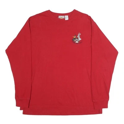 LOONEY TUNES T-Shirt Homme Rouge Col Rond Manches Longues Graphique Taille L - Photo 1/4