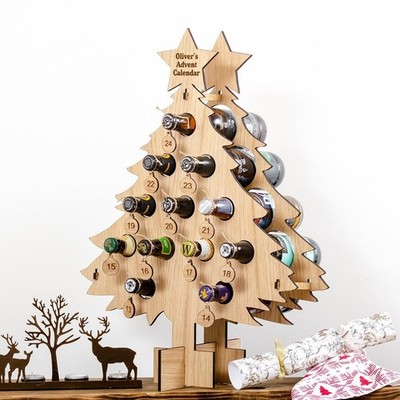 Handgefertigter Adventskalender Weinhalter aus Holz für Weihnachten Countdown