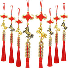 8 Pcs Chinese New Year Horse Ornaments 2026, Red Gold Bronze Zodiac Hanging Tass