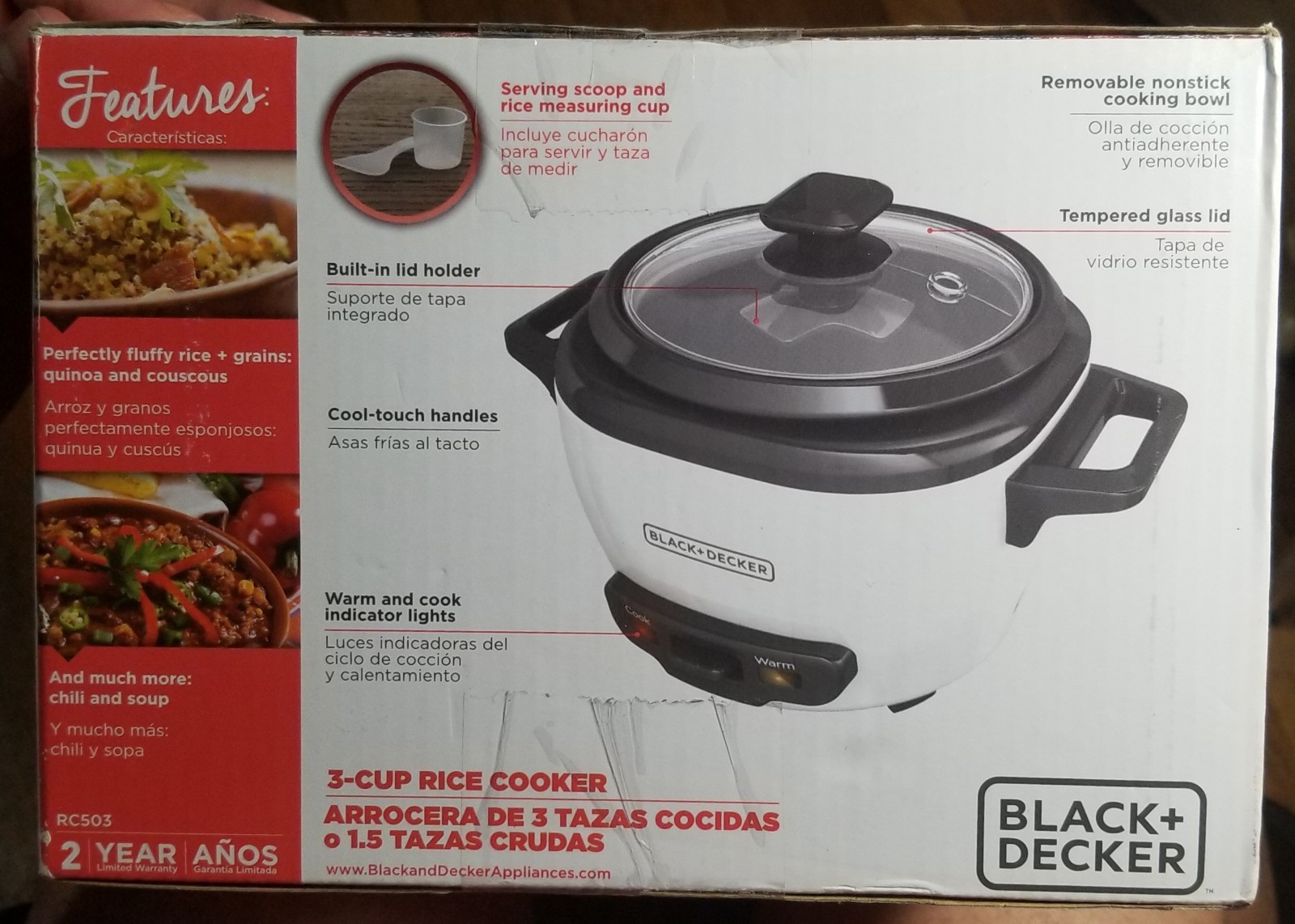BLACK+DECKER 3-Cup Electric Rice Cooker with Keep-Warm Funt, White ...