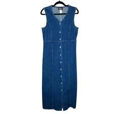 Faded Glory Y2K Denim Maxi Dress Blue Sleeveless Button Front M Cottagecore