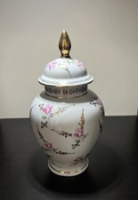 Sch&ouml;ne Porzellan Ingwer Dose Urne rosa mit goldvergoldeten Rosen.