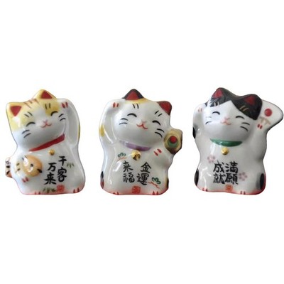 realideas Set of 3 Mini Japanese Ceramic Maneki Neko Lucky 3 Cat 