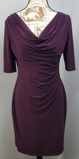 Lauren Ralph Lauren Bodycon Dress Womens 10P Purple Lined Ruched Side Cowl Neck