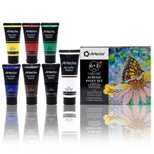 Acrylic Paint Set, 7 Primary Colors - 6x2.02oz/60ml & 1x4.05oz/120ml Titanium...