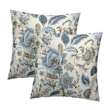 Blue Flowers Chinoiserie Throw Pillow 20" x 20" Pack of 2 Flowers Blue Navy